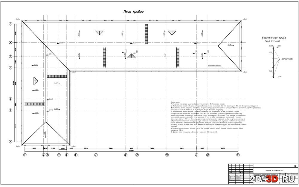 План кровли плоской кровли чертеж с внутренним водостоком