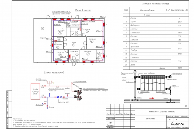 План отопления чертеж