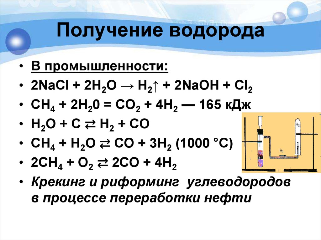 Укажите способы получения водорода по плану получение водорода уравнение реакции тип реакции