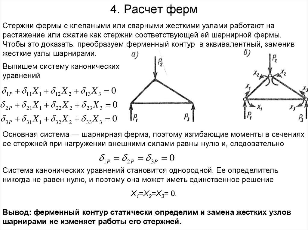 Расчет фермы. Расчет плоской фермы. Статическая неопределимость фермы. Как работают стержни фермы. Расчет стержней фермы.