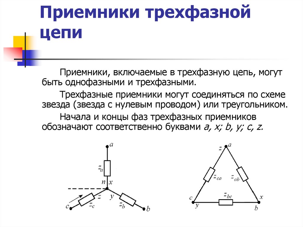 Схема трехфазной цепи треугольником