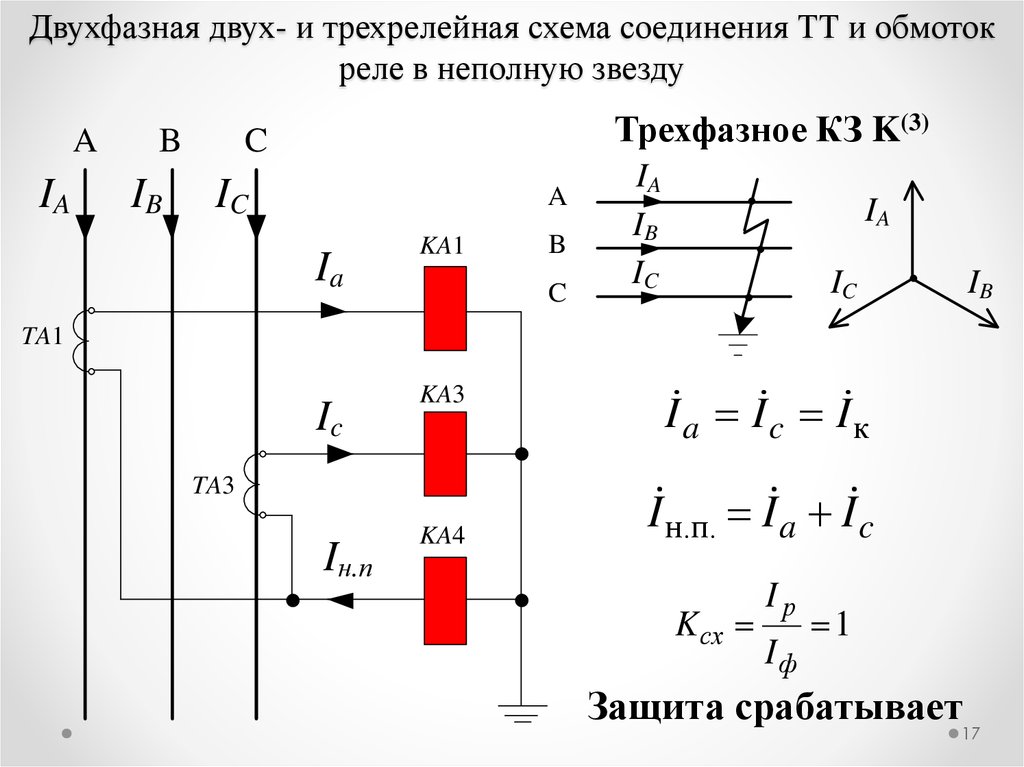 Схема соединения тт и обмоток реле в неполную звезду