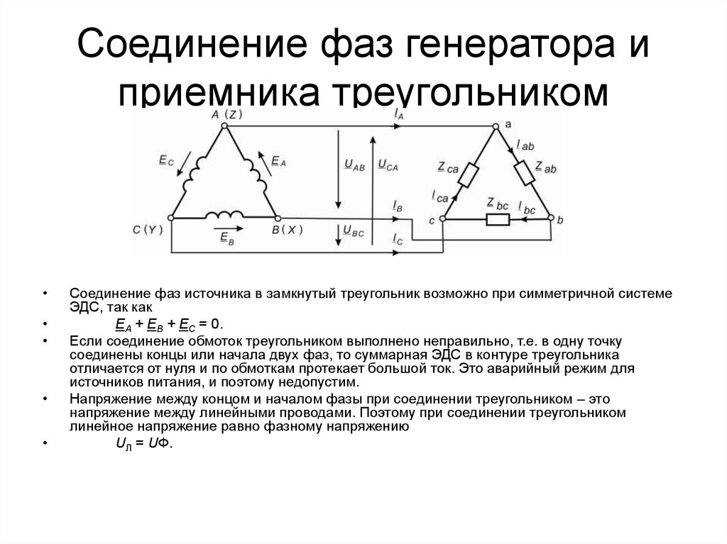 Трехфазные симметричные цепи при схеме соединения потребителя треугольником