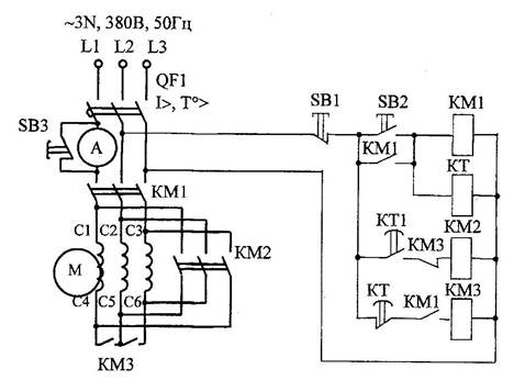 Переключение звезда треугольник при пуске двигателя схема