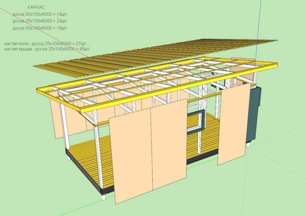 Каркас сарая с односкатной крышей чертеж 3 на 6