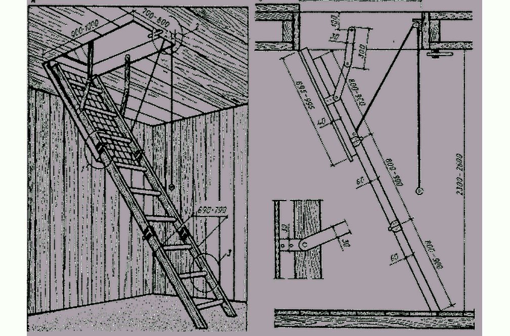 Откидная лестница на чердак своими руками из дерева чертежи