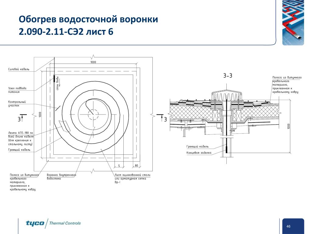 Обогрев воронок на кровле схема подключения кабелей