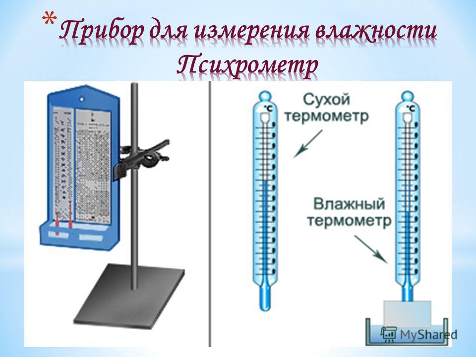 На рисунке представлены два термометра используемые для определения влажности воздуха