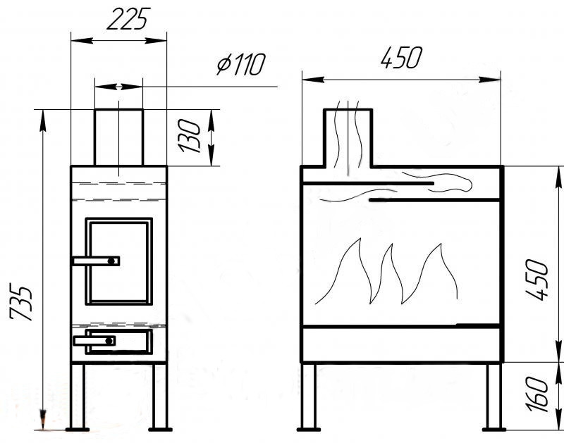 Чертеж печки буржуйки на дровах