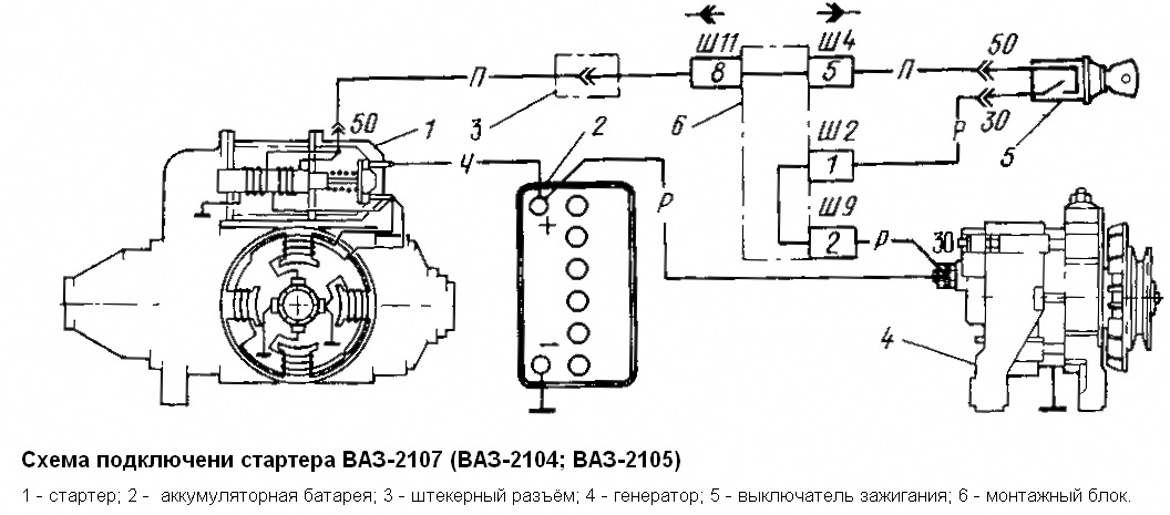 Схема подсоединения стартера