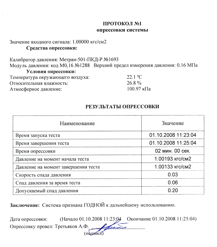 Образец акт опрессовки отопления