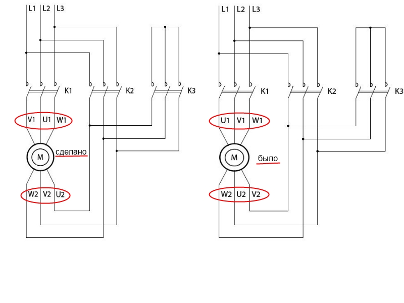 Схема переключения со звезды на треугольник асинхронного двигателя