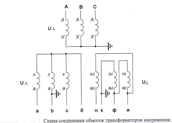 Схема соединения вторичных обмоток тн