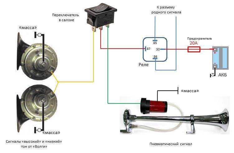Схема подключения звуковых сигналов на автомобиле через реле