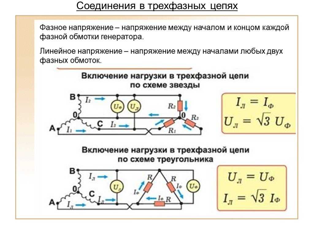 Схема соединения нагрузки треугольником