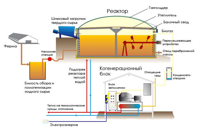 Принципиальная схема работы биогазовой установки