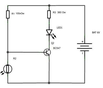 Светодиод и фоторезистор схема
