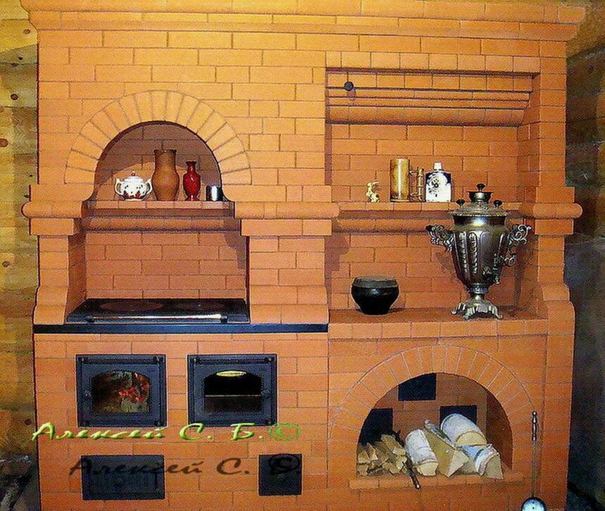 Русские печи для дома из кирпича с плитой фото