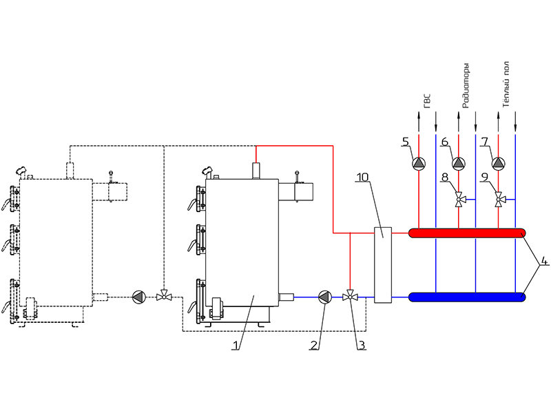 Схема котельной с двумя котлами