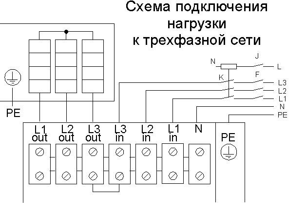 Схема подключения трехфазного тена