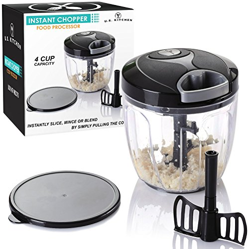 U.S. Kitchen Supply 4 Cup Instant Chopper Food Processor with Chopping & Mixing Blades - Slice, Mince, Chop or Blend Vegetables, Fruit, Nuts, Herbs, Onions and Salsas