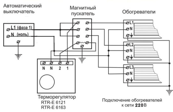 Подключение терморегулятора к тэну: Схема подключения двух тэнов 220 .