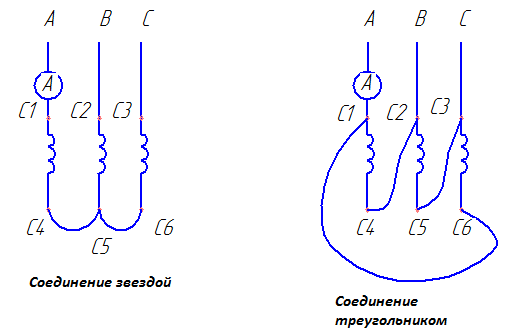 Соединение электродвигателя звездой и треугольником схема подключения