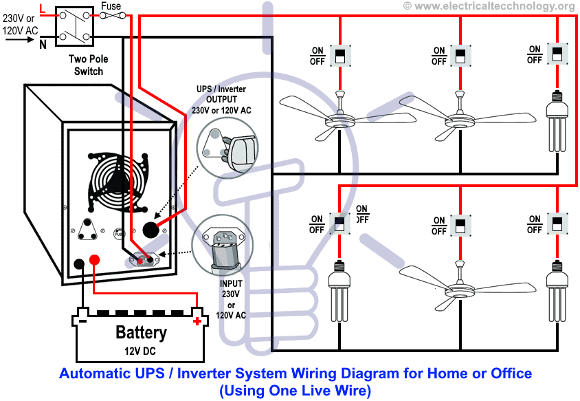 Automatic UPS Inverter System Wiring Diagram (One Live Wire)